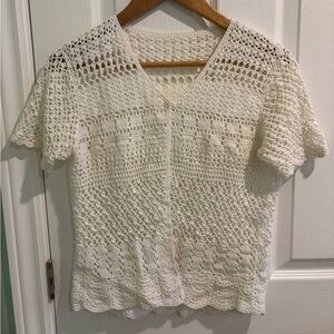 Women's White Crochet Short-Sleeve Cardigan